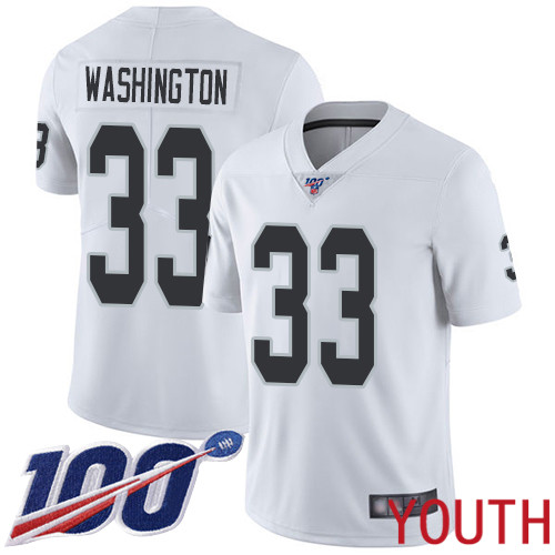 Oakland Raiders Limited White Youth DeAndre Washington Road Jersey NFL Football #33 100th Jersey->women nfl jersey->Women Jersey